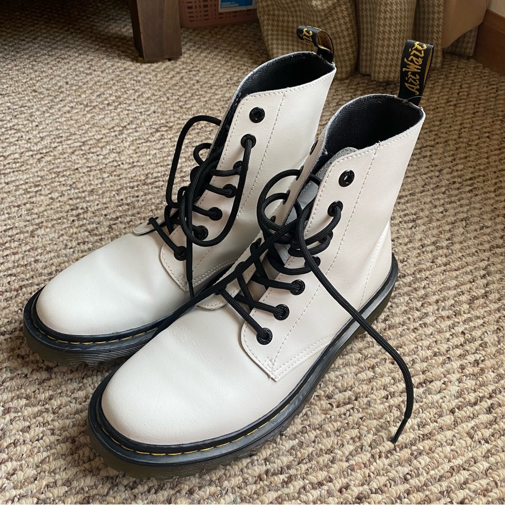 Dr. Martens white ankle boots, size 10, excellent condition